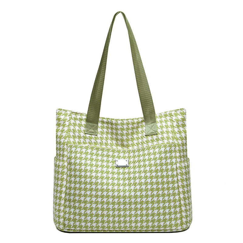 2023 fashion new arrival houndstooth canvas bag large capacity popular casual shoulder bag simple versatile tote bag for women