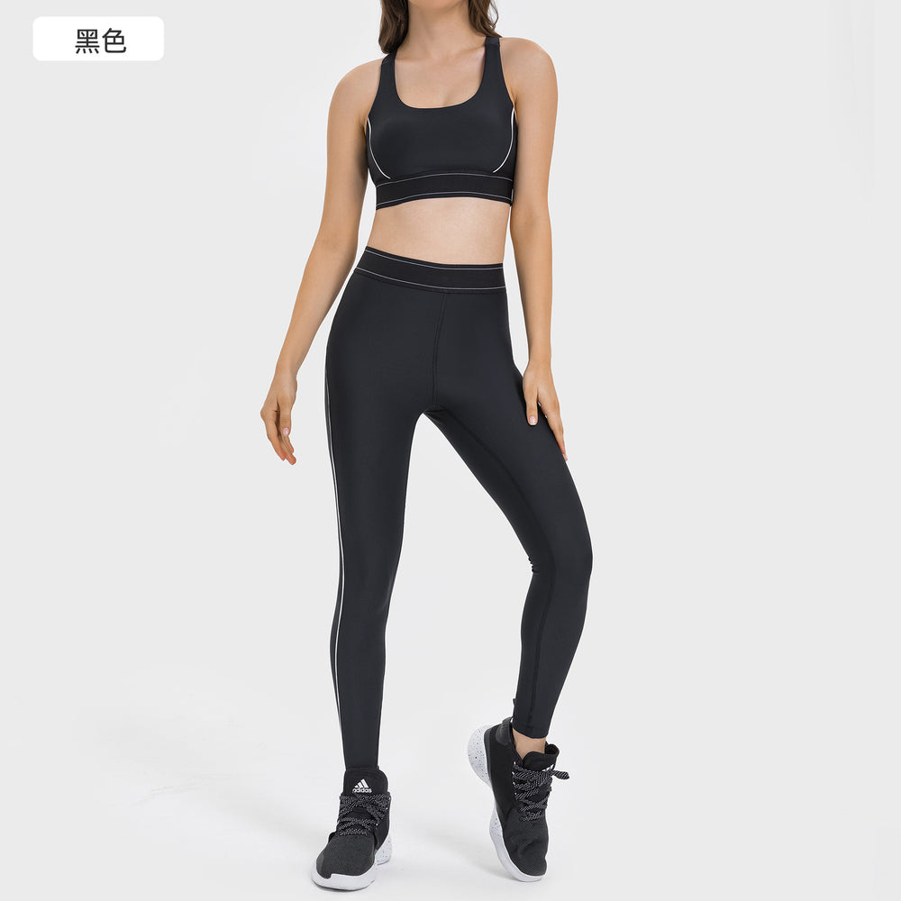 High waist hip lifting fitness yoga pants shishi dian clothing co., ltd. women's nude contrast color yoga clothes suit