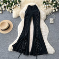 K-style high waisttie backelegant style big bell pants women's spring summer black slimming lookmopcasual pants sense of design