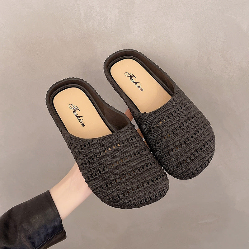 2025 summer new arrivalretro woven cut out vacation sandals toe half slippers women's shoes fashionoutwear sandals