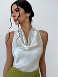 women's sexy sleeveless satin shirt  spring and summer  fashion work women's shirt