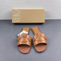 Za2024summernew arrival women's shoes flats cow leather sandals one strap sandals open toe back empty beach shoes outwear