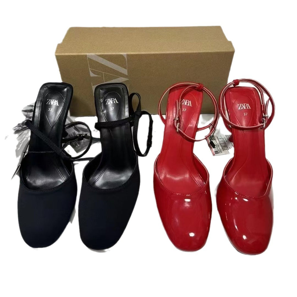 Za2024summernew arrival high heels stiletto toe cap flats sandals strap buckle hollow round toe european and american women's shoes