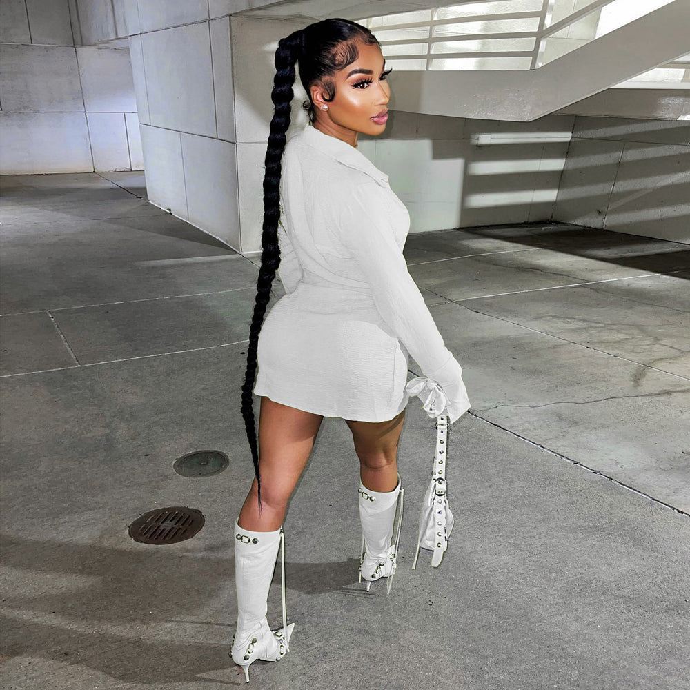 spring new arrivals: european and american style women's clothing - sexy pleated crossover shirt dress. direct from the source: cross-border e-commerce women's apparel factory