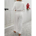 Women's lapel half sleeve jumpsuit button fly drawstring waist wide leg texture jumpsuit daily casual beach