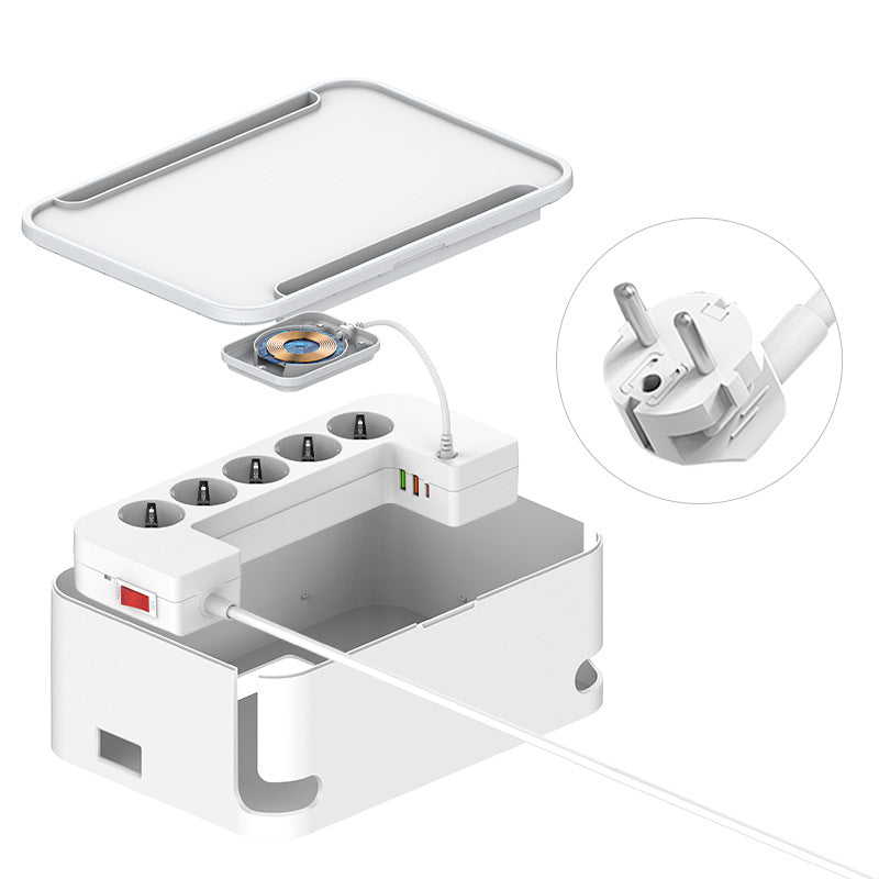 Lidenuo USB porous fast charging socket storage box with wireless charging, multi-functional 5-position socket board storage box 2 meters