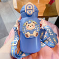 Cartoon cute double-drink kids' thermos cup - 316 stainless steel, food-grade, high-style, portable straw cup