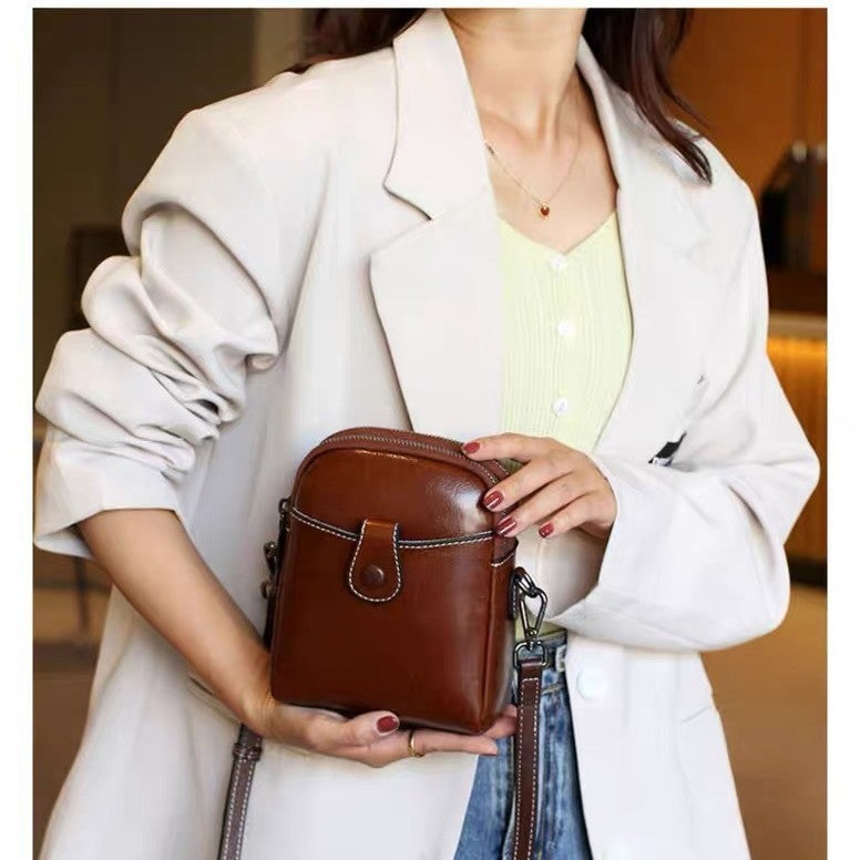Genuine leather phone bag mini crossbody bag women's bag 2024 autumn/winter new style shoulder bag mini bag live stream trend