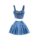 Chic hong kong retro hot girl style suit short camisole easiest for match mini skirt denim two-piece set trendy