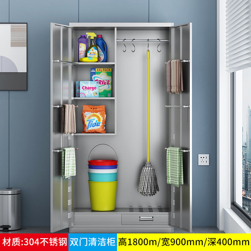 Stainless steel cleaning cabinet household school hygiene cleaning cabinet classroom balcony mop broom tool storage cabinet