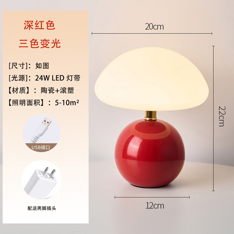 Mushroom night light - creamy ceramic, warm ambiance, always-on, eye-care led, bedroom decor, bedside lamp