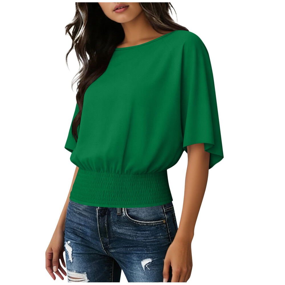 fashionpure colorfashionloosecasual short-sleeved round neck t-shirttops for women