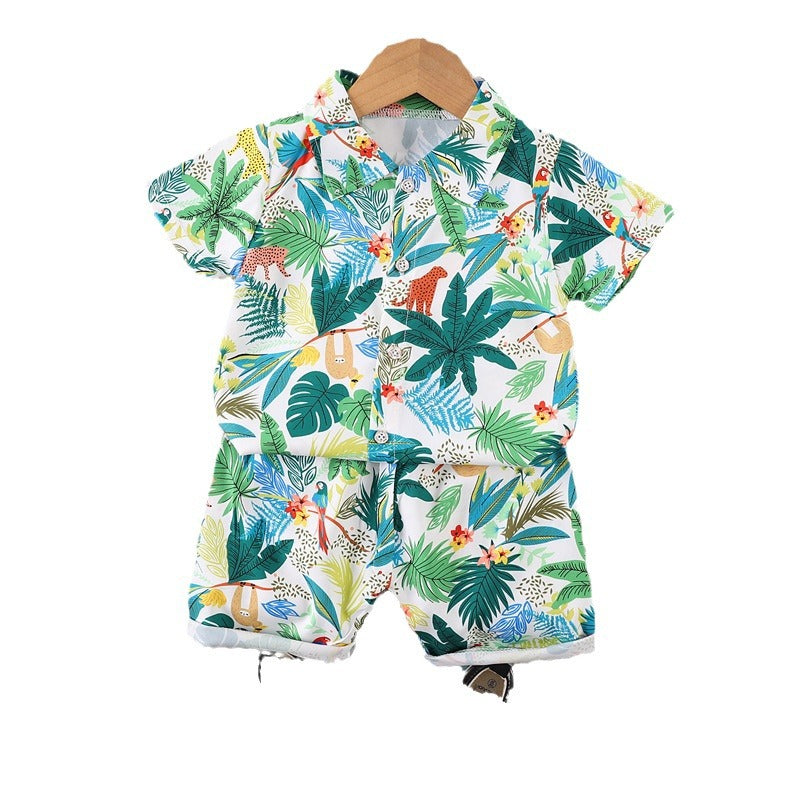 Boys' summer beach outfit set - stylish kids' short-sleeve and pants casual two-piece set - wholesale for cross-border e-commerce