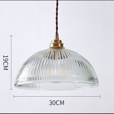 Zhongshan lamps, Nordic style restaurant bar balcony personalized minimalist single-head chandelier brass striped glass chandelier