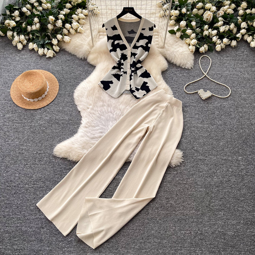 Korean style commute v-neck tank top and wide-leg pants two-piece set - women's  summer slimming, figure-flattering, high-end outfit