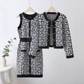 spring/autumn european and american chic tweed-style button-down cardigan and bodycon mini skirt knit two-piece set