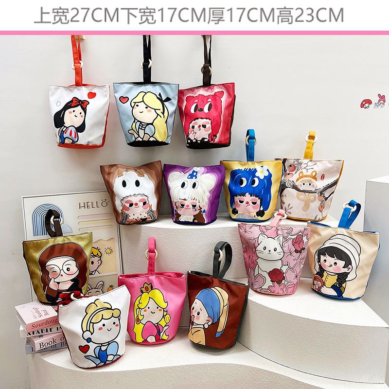 Kids hand-held lunch bag cute forest style lightweight work satchel bag for mothers to travel large capacity canvas bucket bag