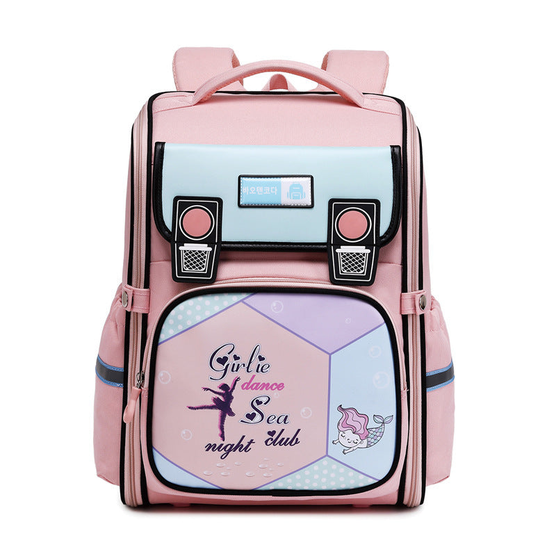 New cartoon primary school schoolbag integrated large-capacity boys and girls spine protection backpack light