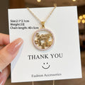 X-8389 gold round necklace (white zirconium) [titanium steel chain, copper inlaid zirconium pendant]