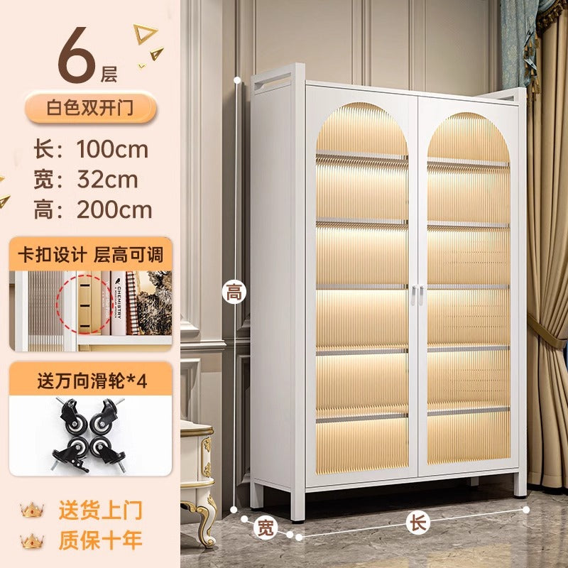 Household kitchen storage cabinet floor-standing multi-layer double door cabinet microwave dish storage cabinet movable storage rack