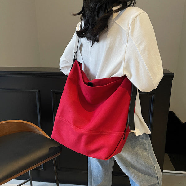 2025 summer new Internet celebrity with large capacity fashion versatile canvas tote minimalist solid color design shoulder bag
