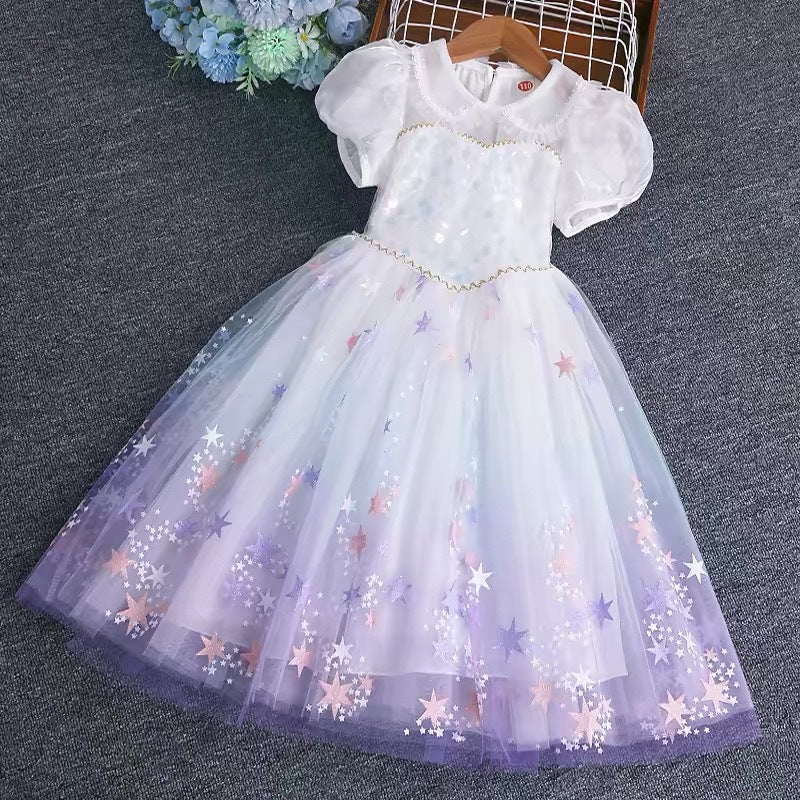 Girls' summer dress - stylish princess style  - baby girl puff sleeve mesh dress - wholesale foreign trade children's clothing