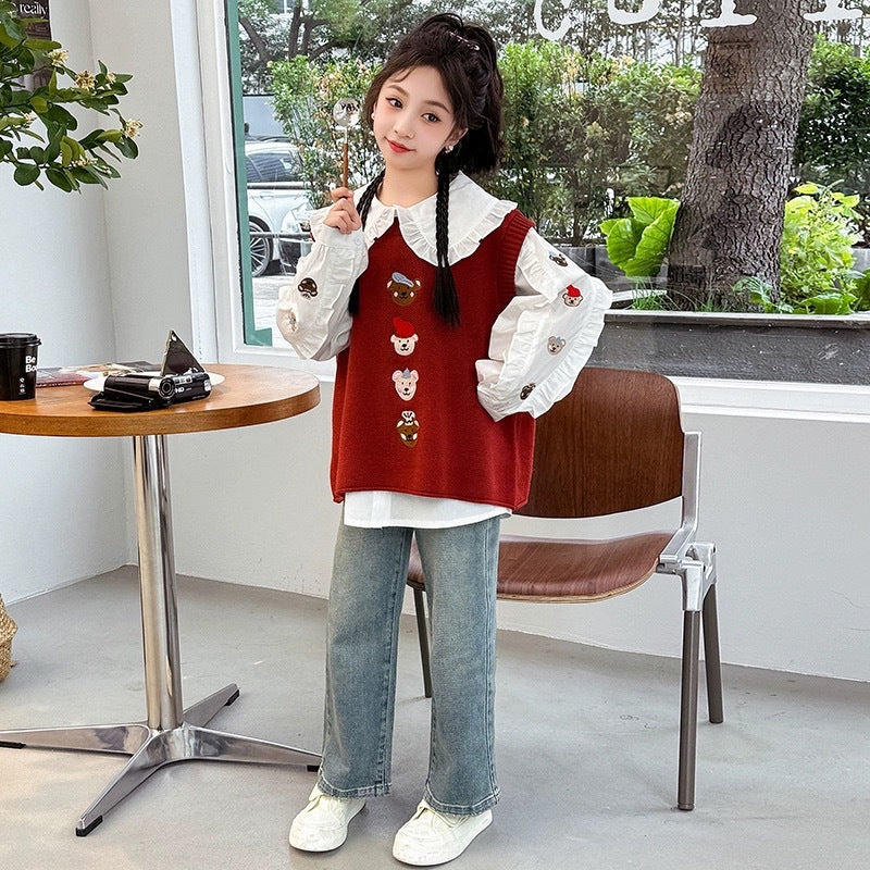 Girls' spring/autumn casual new style base layer top, stylish middle and young children's girl's shirt, kids' spring/autumn korean style fashionable inner layer