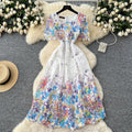 French high-end women's dress - summer  collection: slimming, elegant, and fashionable printed hollow-out crochet lace dress