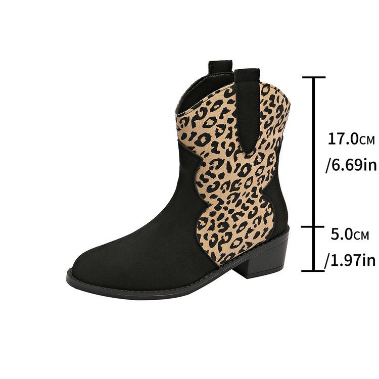 Leopard print martin boots women's  new arrival cross-border plus size women's boots short boots thick heel pointed toe  dropshipping