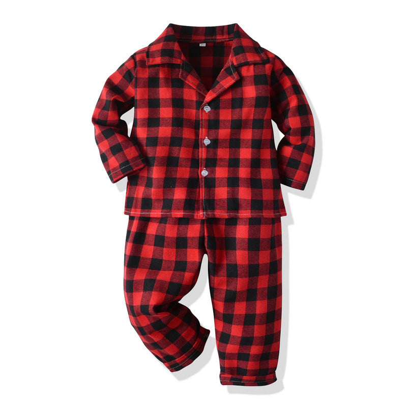 Kids' pajama set - plaid japanese style loungewear for boys and girls - spring/autumn comfortable underwear - children's sleepwear/home clothes