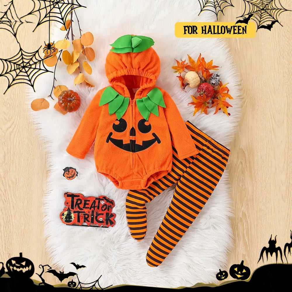 Baby girl halloween party outfit long sleeve hooded romper and pants set