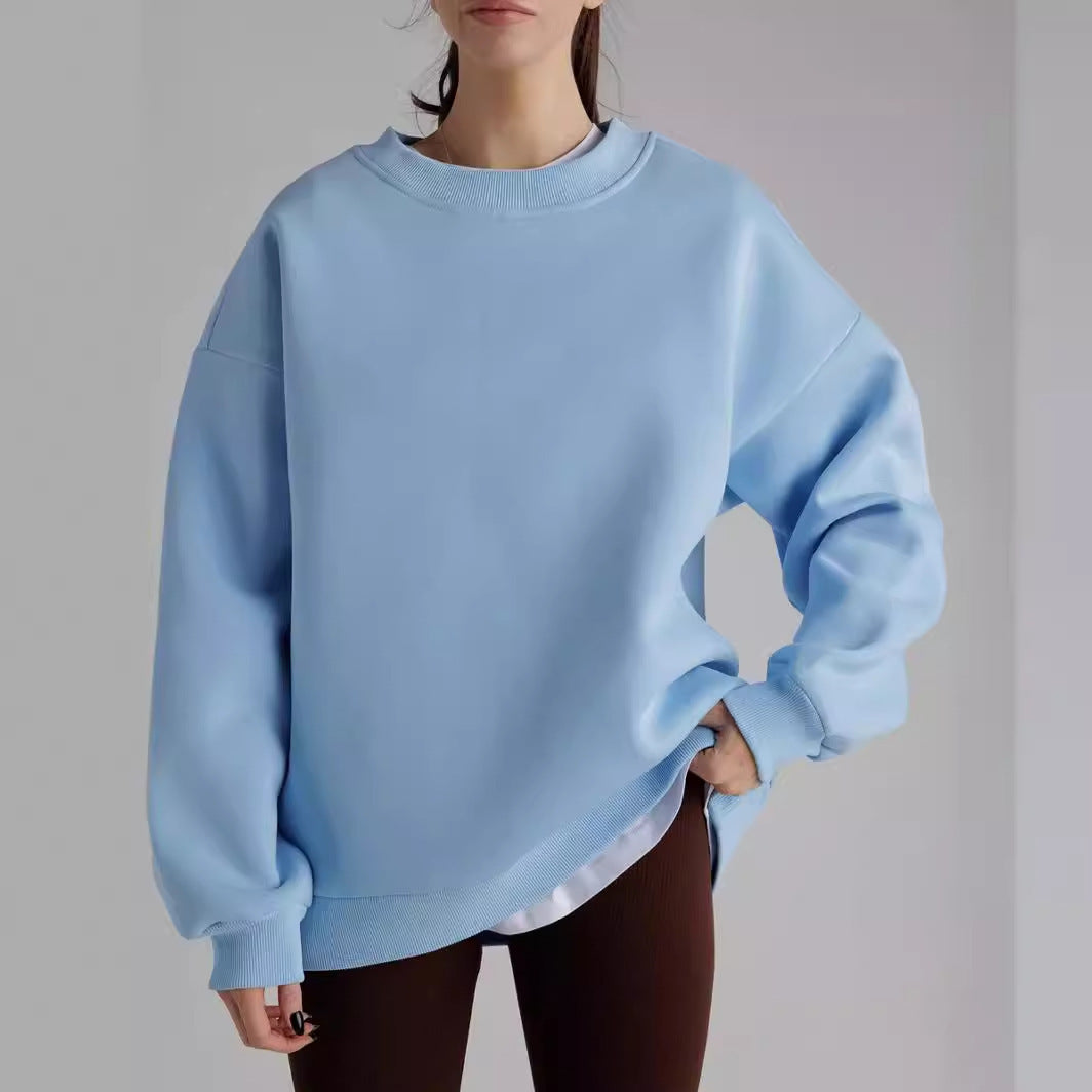 European and American  2024  spring and autumn new solid color round neck loose pullover sweater top women