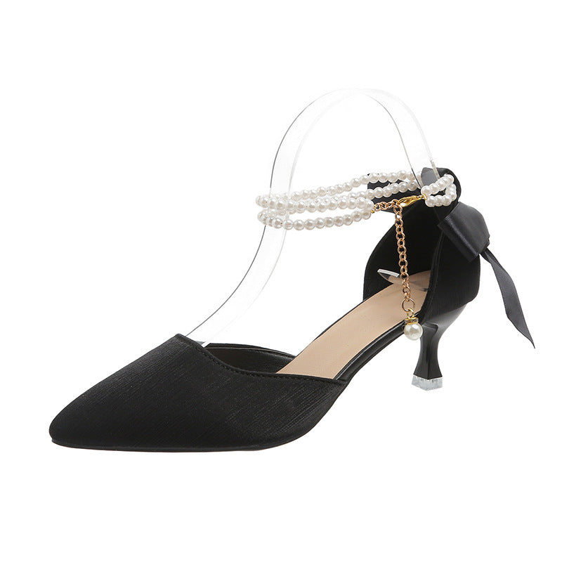 French style evening wind flats for women summer 2025 thin heel pointed toe plaid non-tiring feet sandals elegant fairy style high heels