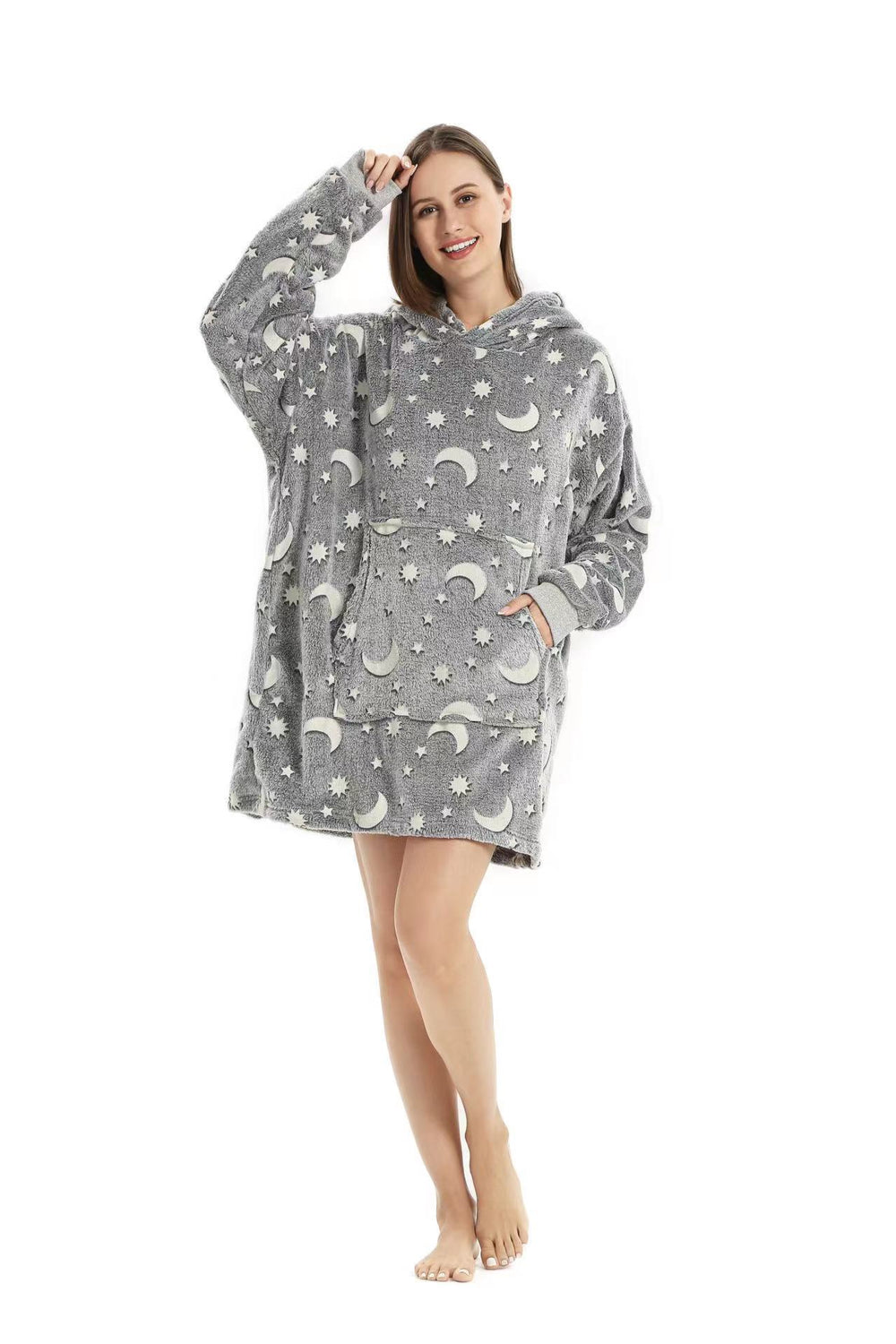 glow-in-the-dark pajamas, lazy person's light-up hooded pajamas, fluorescent robe, double-sided fleece warm loungewear