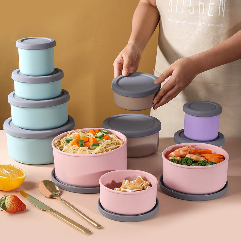 Food-grade silicone lunch box, microwaveable, airtight, refrigerator-safe, fresh-keeping bowl, food container, fruit box, round bento box