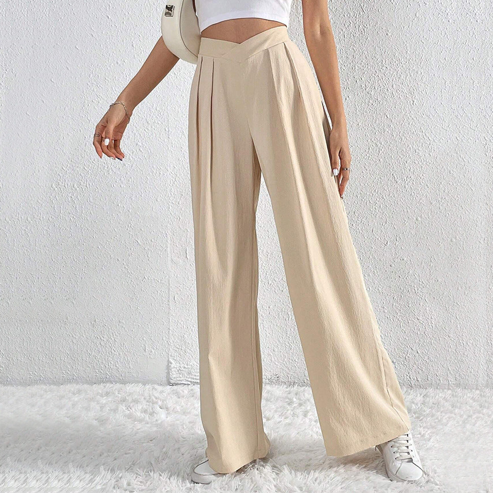 spring/summer new arrival: cross-border  fashion - european & american style commute-ready pleated wide-leg casual trousers, loose fit long pants