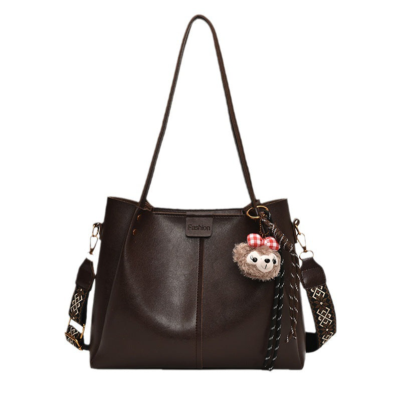 European and American retro large-capacity commuter tote bag 2025 new handbag texture wide shoulder strap messenger bag shoulder bag