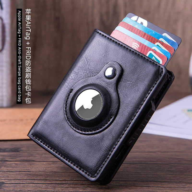 new RFID Apple tracker case airtag locator card box Crazy Horse carbon fiber card bag