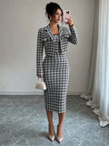 Exportfashionaccessible luxurywork clothing bouclé suitlong sleeves lapelshortoutwearmatching silm suspender slimming look skirt