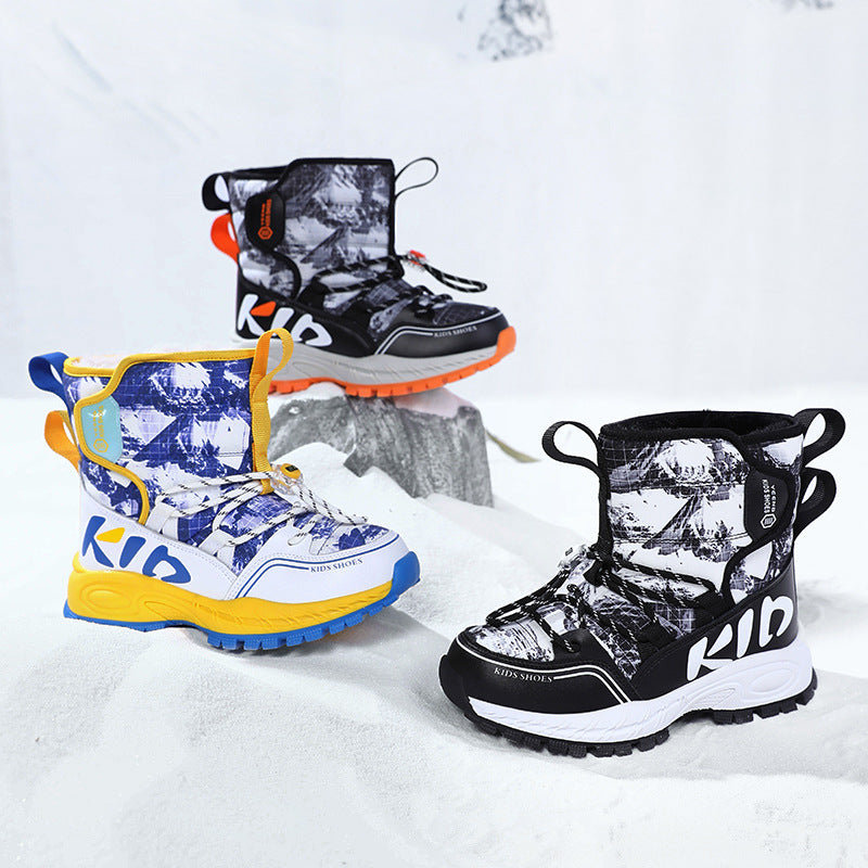 Children's snow boots winter new middle-aged and older children's outdoor velvet thermal cotton shoes high-top boys' Jinjiang boots