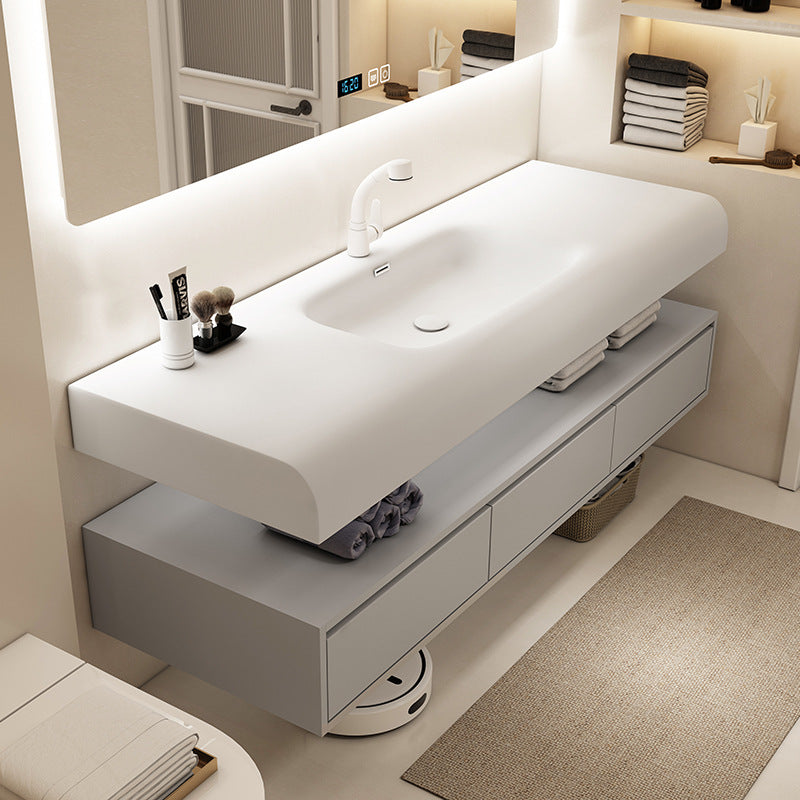 Qimei stone skin feeling integrated basin, simple wind bathroom, hanging cabinet, bathroom, wash basin, washstand, bathroom cabinet combination