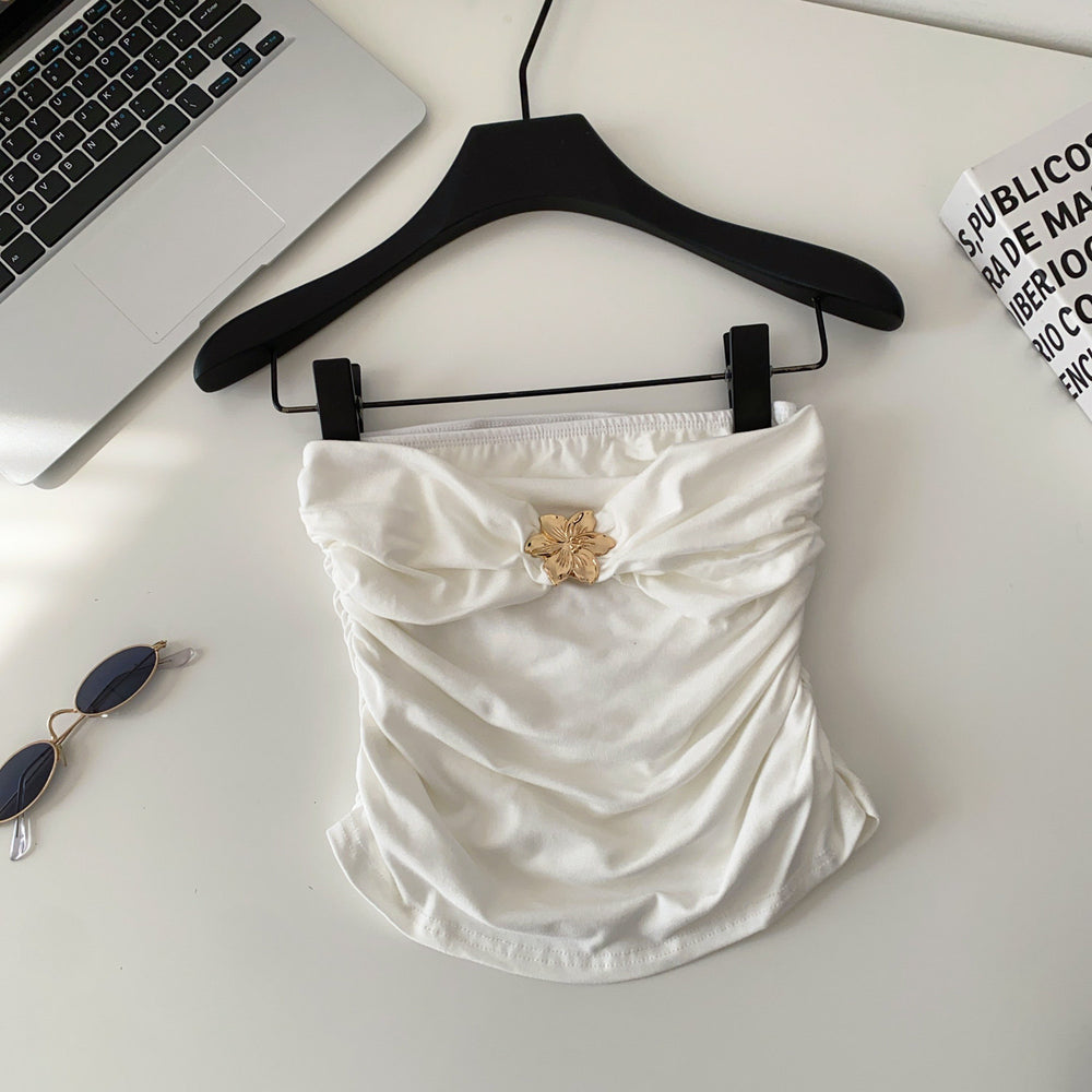 Sense of designniche stylestereo flower age reduction camisole women's pure desire sexy hot girl outwearshortcrop toptops