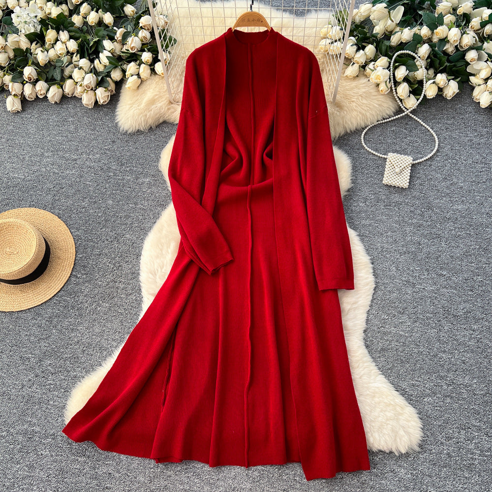 Lazy style casualclassy looselongsweatercardiganoutwear + inner wear silmknittingdresssuit