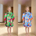 new girls' chiffon printed set: long-sleeve blouse + pleated skirt two-piece outfit