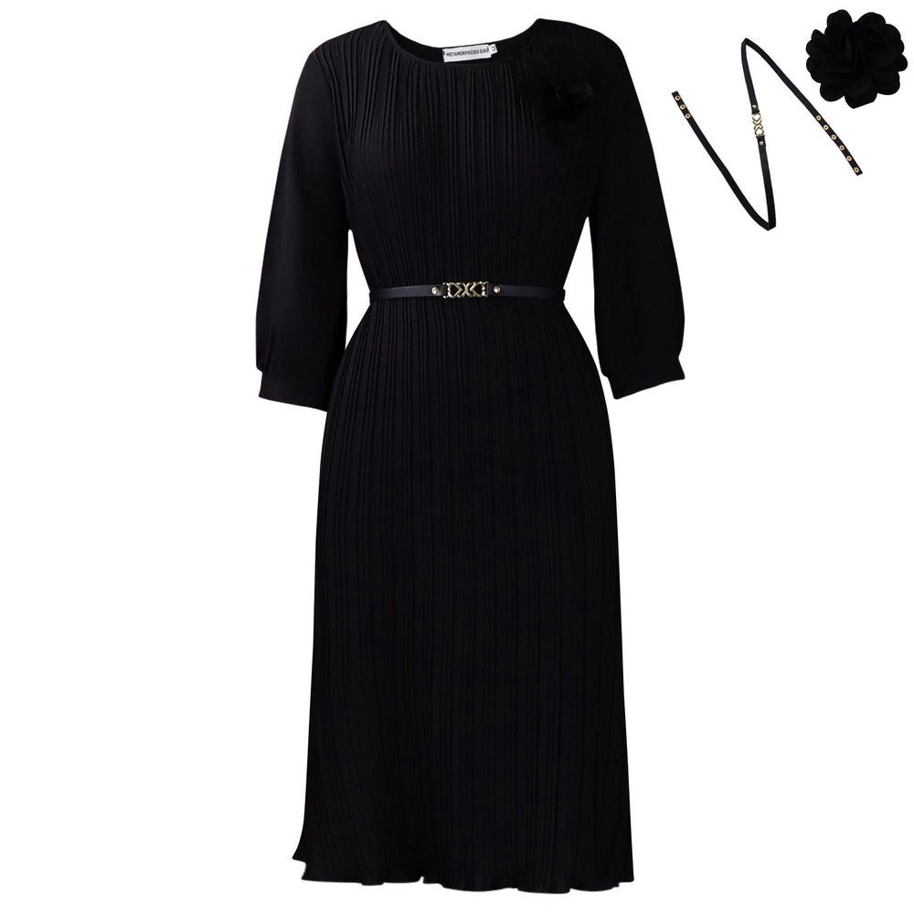 D614export women's clothing new arrivalfashion three-quarter sleeves round neck pure color style pleated cross-border african dress