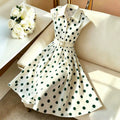 european and american cross-border polka dot lapel sleeveless dress waist large hem with belt elegant mid-length skirt foreign trade
