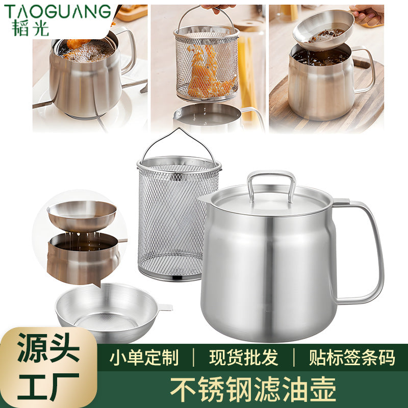 Multifunctional 304 stainless steel deep fryer with strainer, kitchen home use grease separator, lard container, large capacity oil storage pot