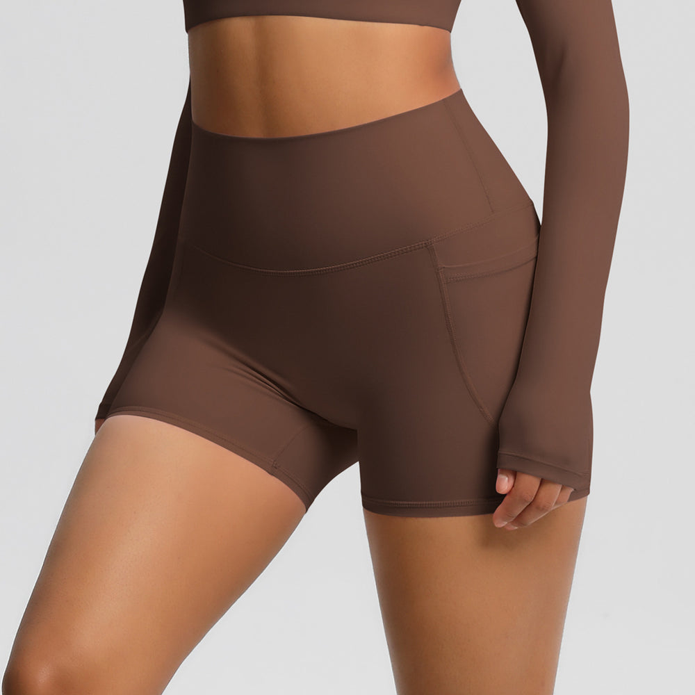 Naked feel high waist yoga shorts quick-drying breathable tight flap pocket pants outdoor cycling sports fitness pants processing personalized