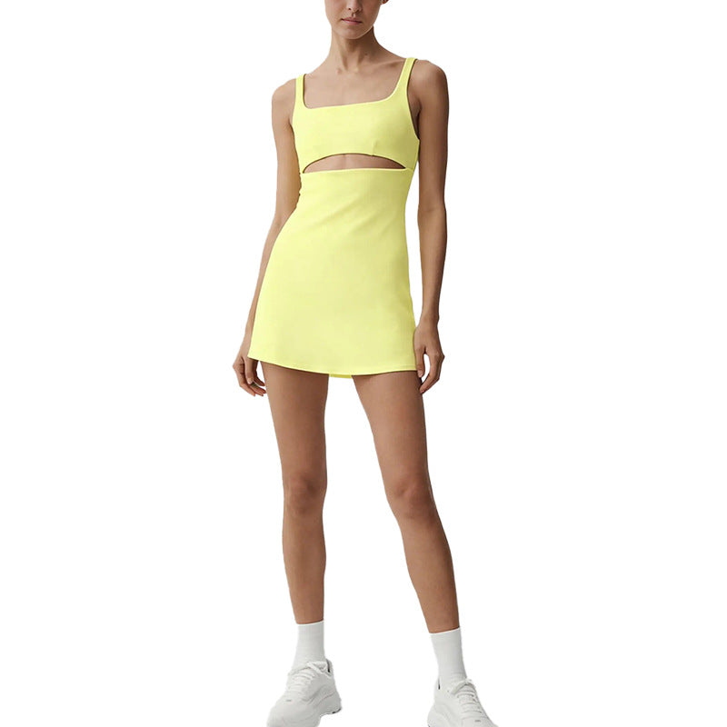 Padded striped sports dress - yoga outfit, summer quick-dry sleeveless running, training & fitness apparel