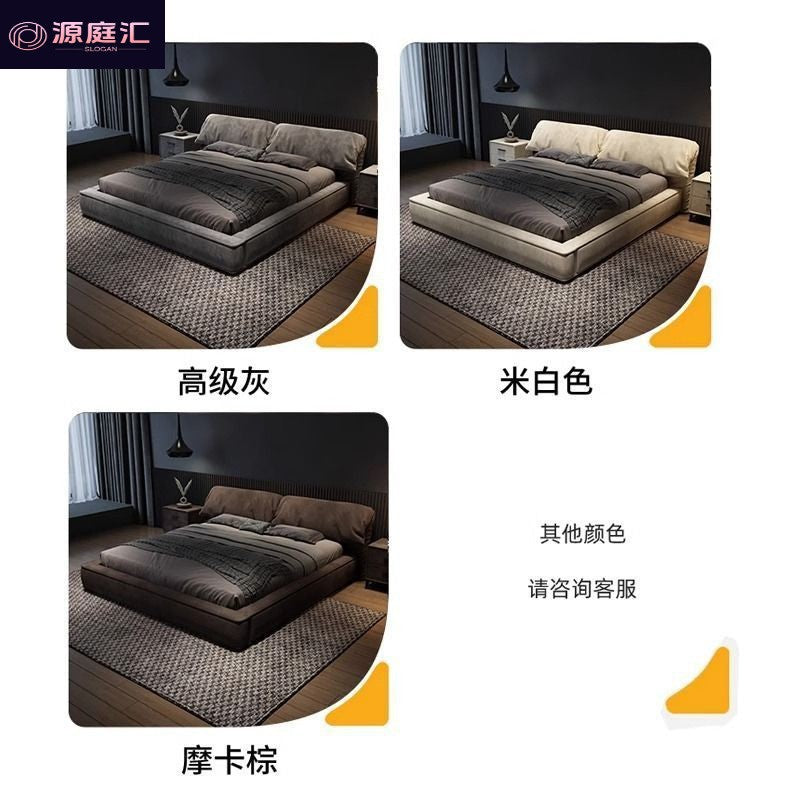 Italian normcore bedroom for home large bed ear bed gray fabric double bed casual soft bag light luxury large bed wedding bed